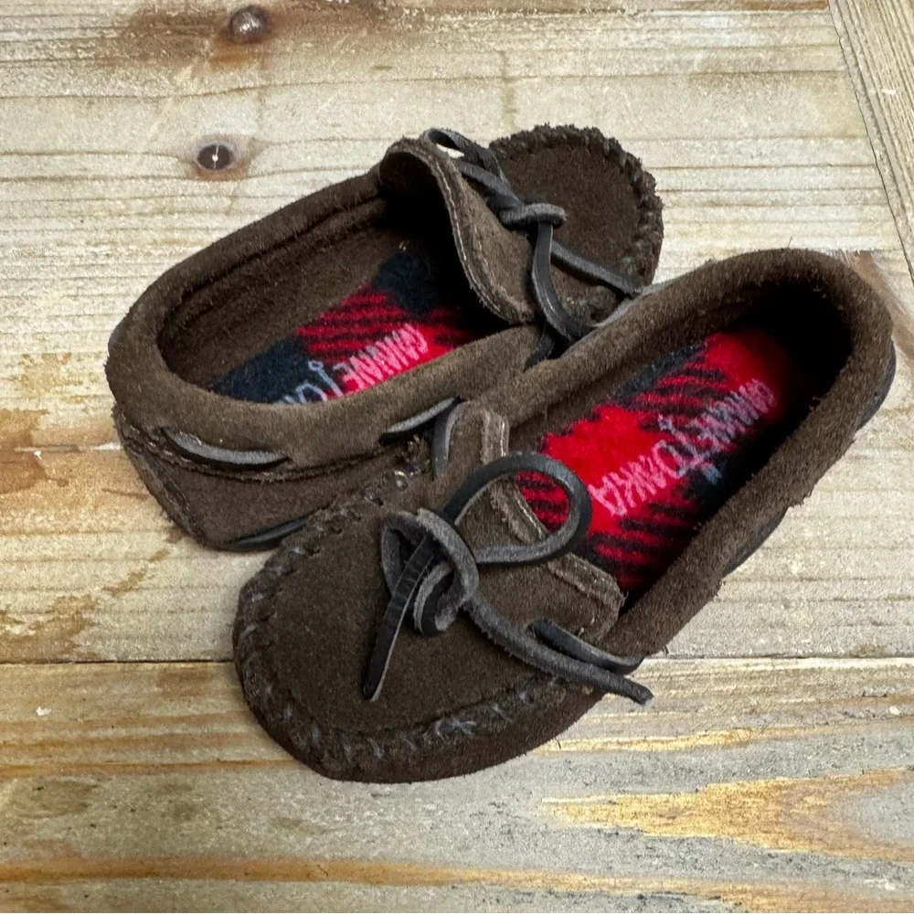 Minnetonka Little Kids Toddler‎ Dark Brown Suede Boat Moccasins Size 7